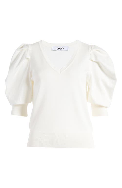 Shop Dkny Puff Sleeve V-neck Sweater In Ivory