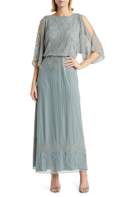 Pisarro Nights Beaded Cold Shoulder Blouson Cocktail Dress Teal at Nordstrom,