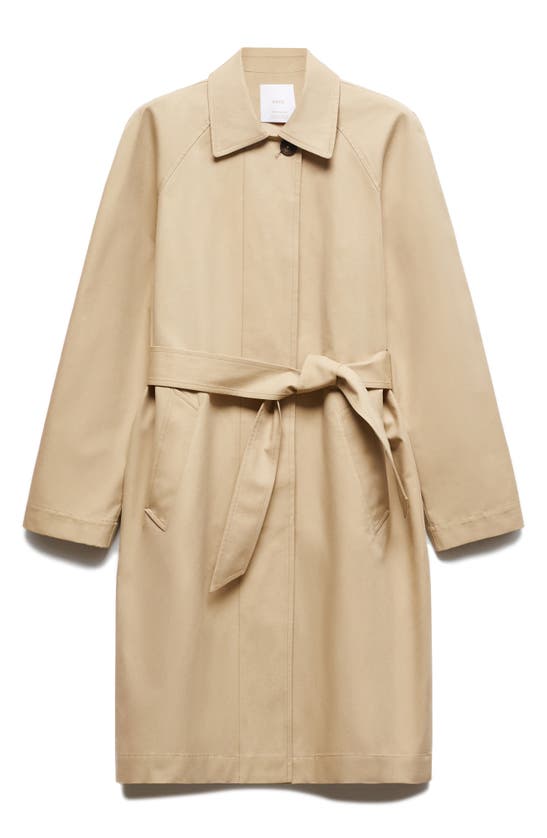 Shop Mango Belted Cotton Trench Coat In Beige