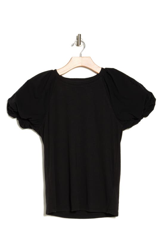 Shop 7 For All Mankind Puff Sleeve Mixed Media Top In Black