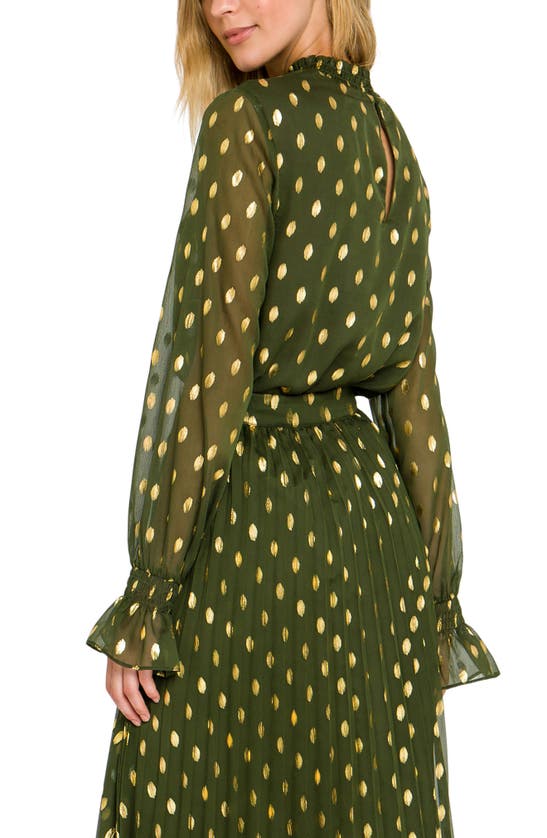 Endless Rose Metallic Polka Dot Chiffon Top In Green