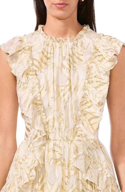 Shop Parker The Brooke Metallic Print Ruffle Mindress In Gold/ivory