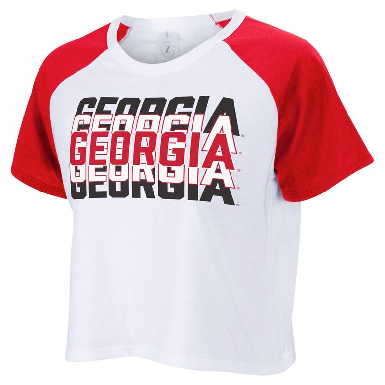 Shop Zoozatz White Georgia Bulldogs Colorblock Repeat Raglan Cropped T-shirt