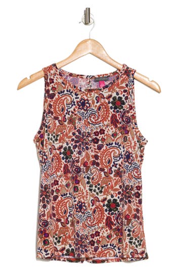 Vince Camuto Paisley Knit Tank In Tan Multi