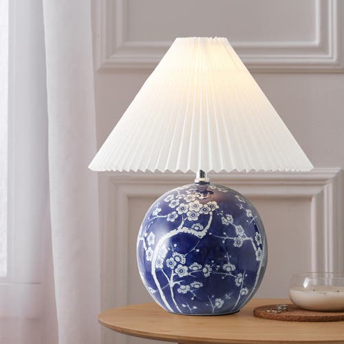 JONATHAN Y JONATHAN Y SHISHEN COTTAGE CLASSIC CHINOISERIE CERAMIC ORB LED TABLE LAMP WITH PLEATED SHADE
