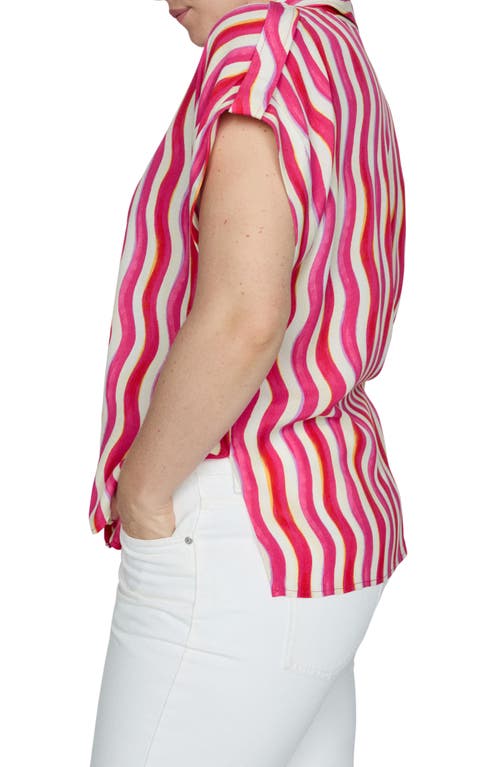 MANGO MANGO WAVY PRINT SHORT SLEEVE BUTTON-UP SHIRT 