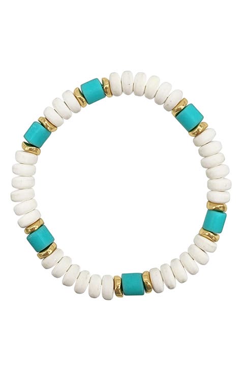 14K Gold Plate Turquoise Beaded Stretch Bracelet