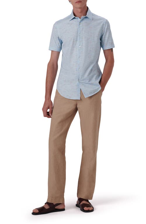 Bugatchi Miles OoohCotton Marl Print Short Sleeve Button-Up Shirt Aqua at Nordstrom,