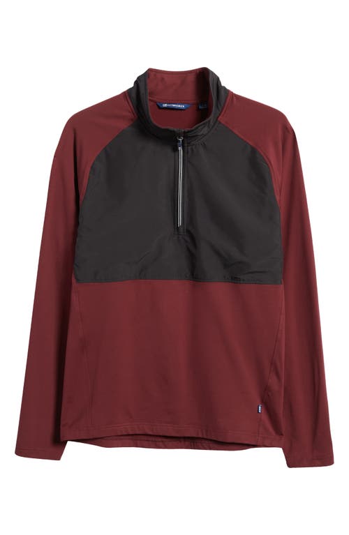 Cutter & Buck Adapt Quarter Zip Wind Resistant Knit Pullover In Bordeaux/black
