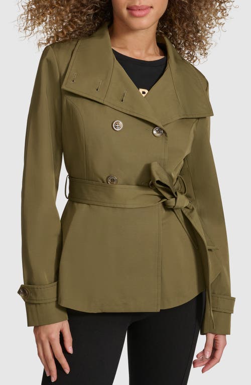 Shop Karl Lagerfeld Paris Double Breasted Peplum Trench Jacket In Olive