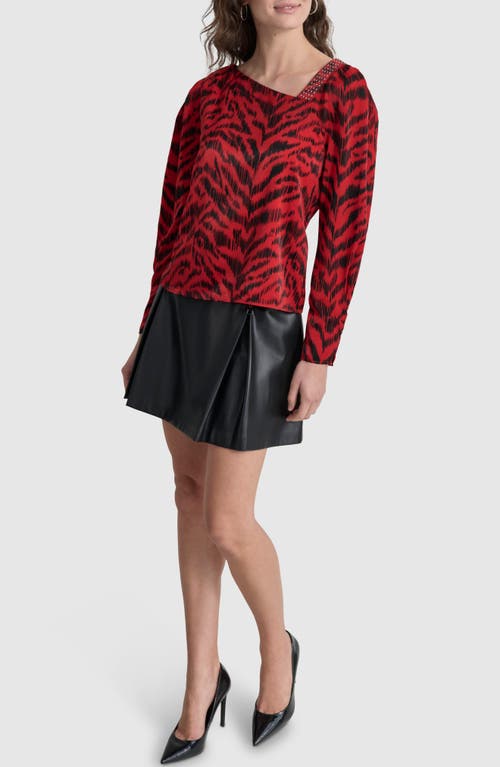 Shop Dkny Asymmetric Neck Satin Top In Red Tiger