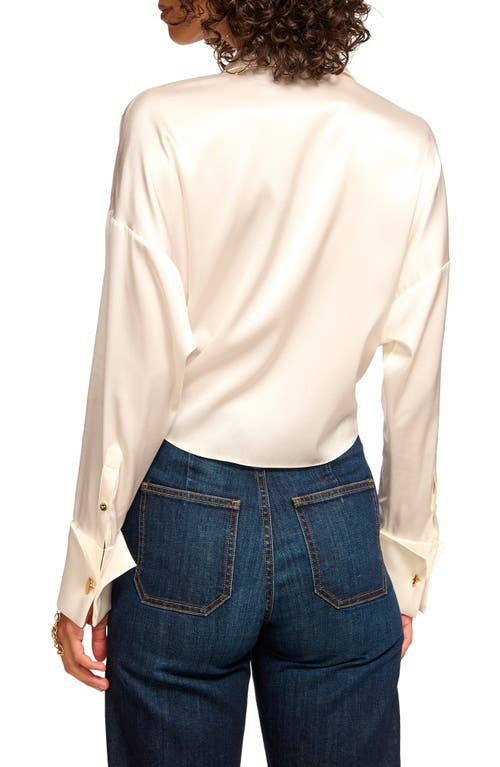 Shop Ramy Brook Farrah Tie Hem Crop Stretch Silk Shirt In Ivory