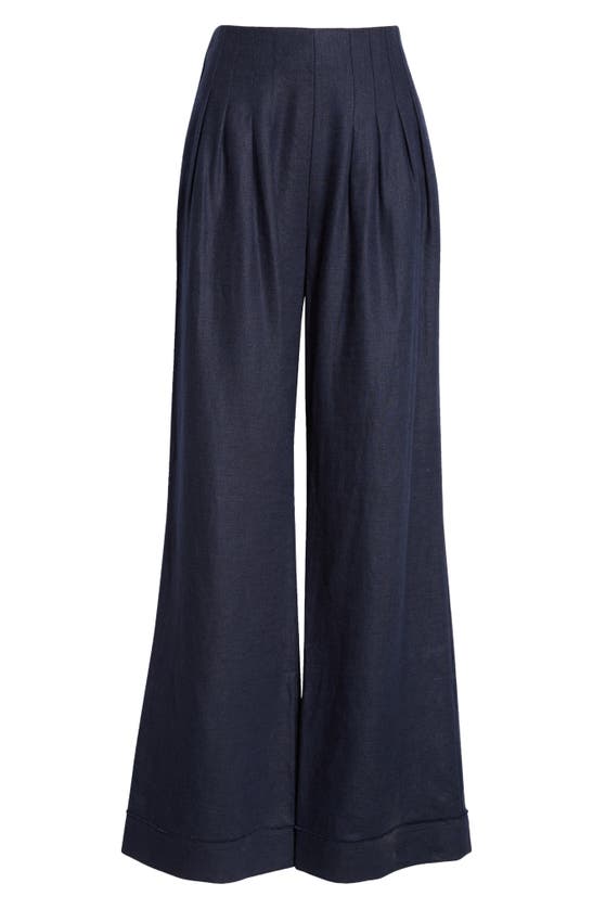 Shop Ramy Brook Dalia Pleated Wide Leg Pants In Spring Navy