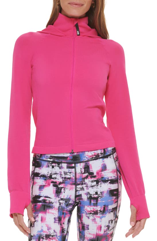 Dkny Sport Women's Performance Twill Seamless Front-zip Thumbhole Sweater In Beetroot