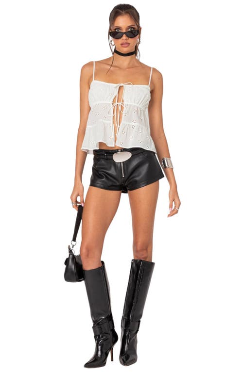 Shop Edikted Zip Up Faux Leather Micro Shorts In Black