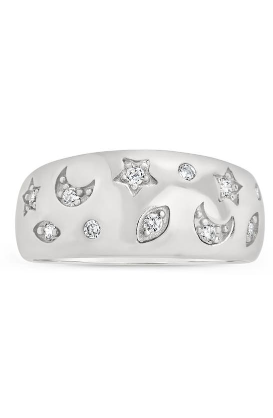 Sterling Forever Star & Crescent Cz Dome Ring In Silver