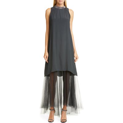 Fabiana Filippi Tulle Hem Maxi Dress, US / 48 IT - Grey