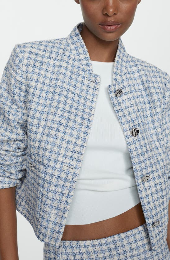 Shop Mango Tweed Jacket In Sky Blue