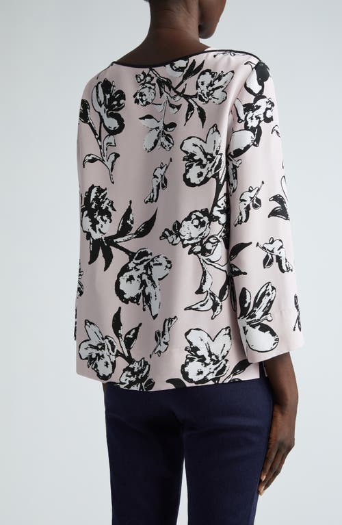 Shop St John St. John Collection Magnolia Floral Bateau Neck Silk Top In Pale Pink Multi