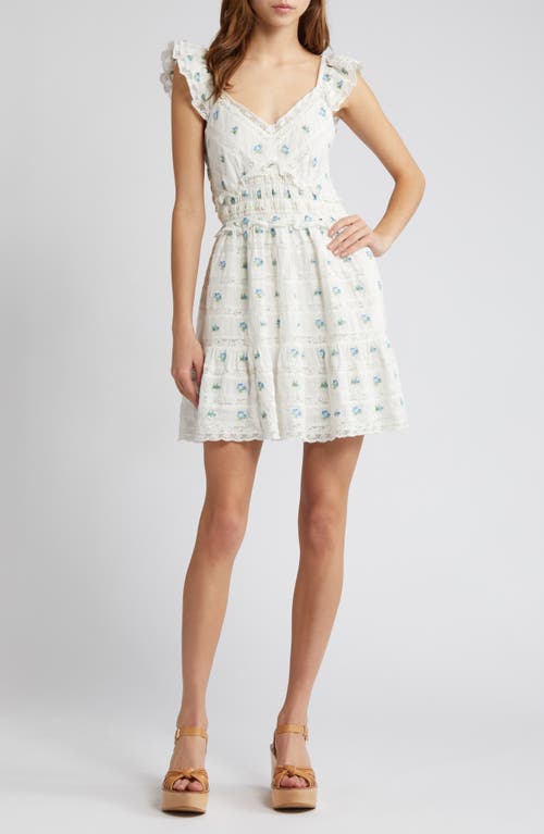LoveShackFancy Finny Embroidered Floral Cotton Minidress in Icy Breeze at Nordstrom, Size Large