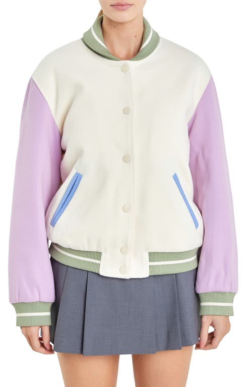 Colorblock Bomber Jacket in Ivory Multi