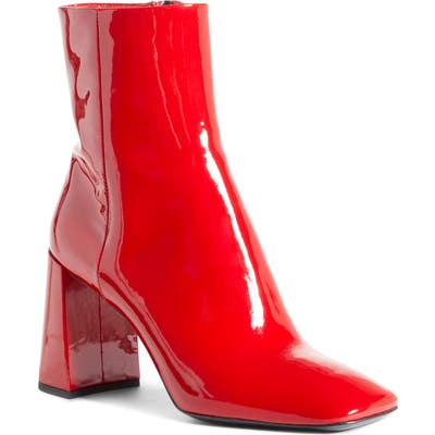 Prada Block Heel Patent Leather Bootie - Red