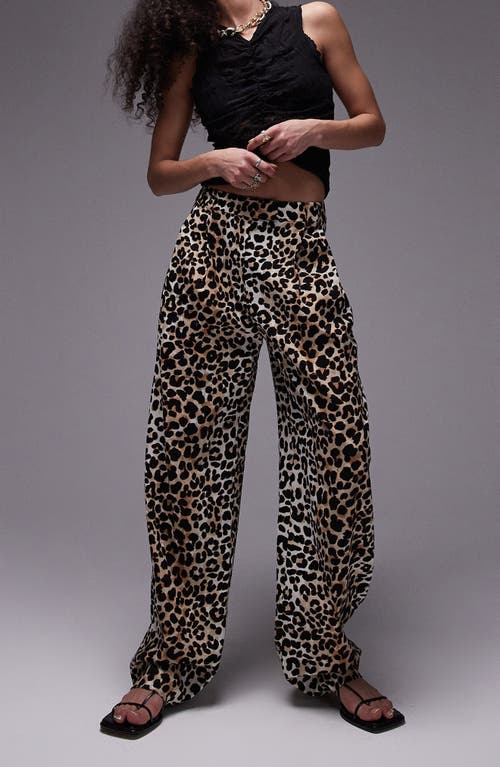 Animal Print Pleat Front Linen Blend Pants in Black Multi