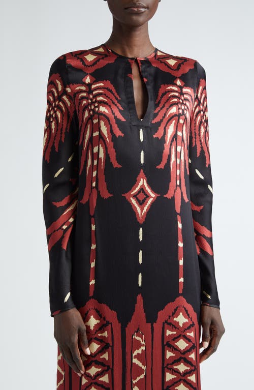 Shop Johanna Ortiz Relics Of Wisdom Long Sleeve Silk Maxi Dress In Apacheria Black-marsala-ecru