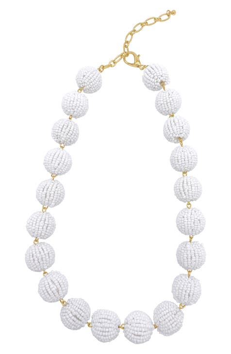 White Beaded Ball Collar Necklace