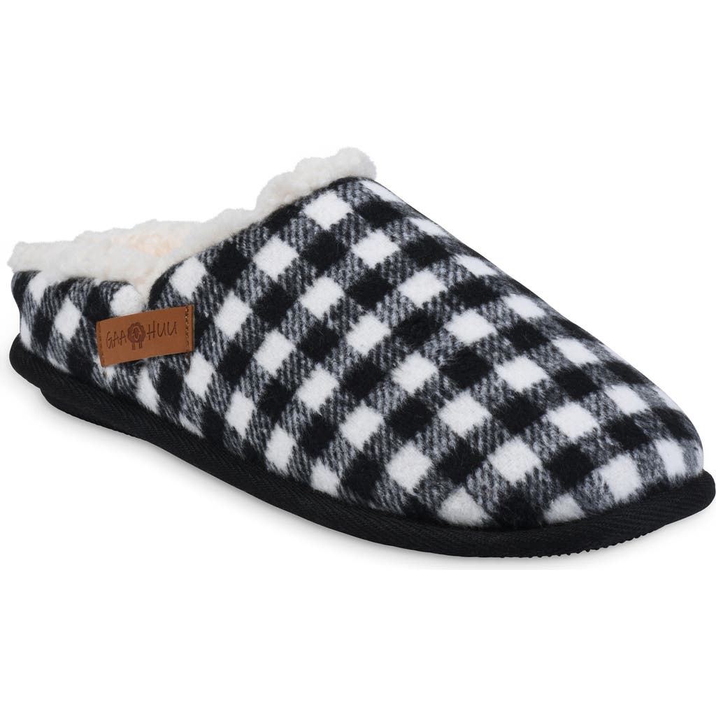 Gaahuu Buffalo Check Faux Shearling Lined Slipper In Black/white