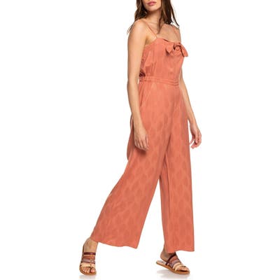 Roxy Feel The Retro Spirit Leaf Jacquard Jumpsuit, Coral