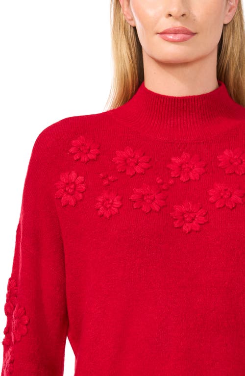 Shop Cece Floral Embroidered Mock Neck Sweater In Glamour Red