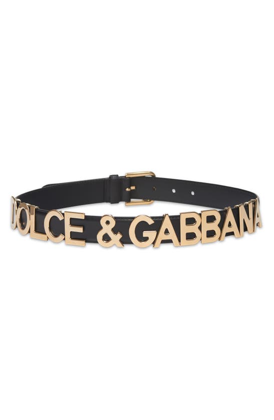 Dolce & Gabbana Dolce Letters Leather Belt In Black,gold