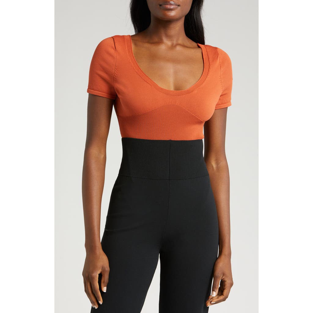 Nike Short Sleeve Rib Sweater Bodysuit In Orange