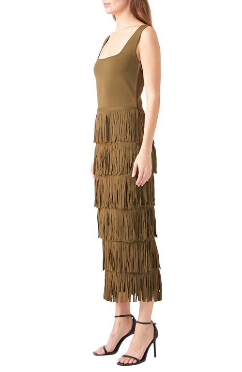 Endless Rose Fringe Midi Sweater Dress In Olive