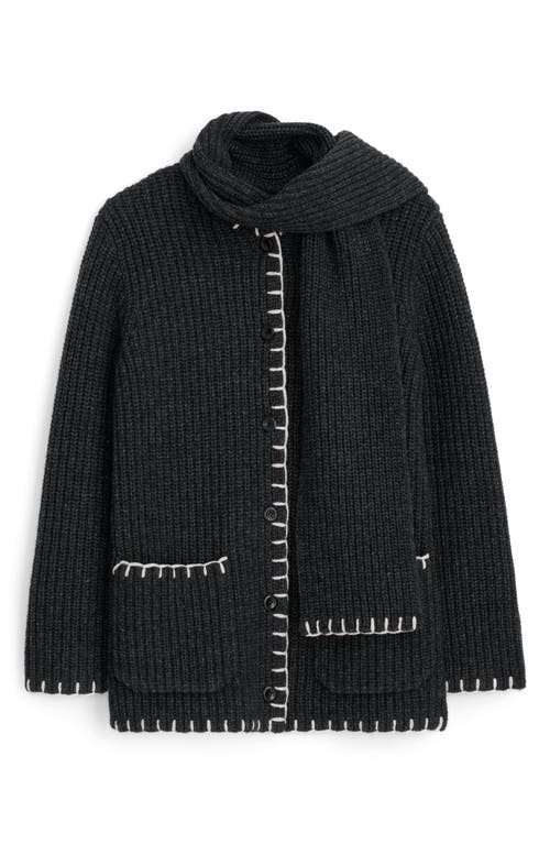 Shop Alex Mill Mae Whipstitch Detail Wool Blend Cardigan With Removable Scarf In Charcoal