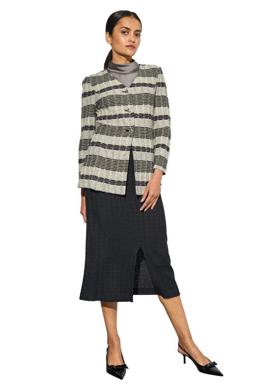 Ming Wang Heritage Fit Textured Knit Jacket In Mink/lemon/lunar Rock