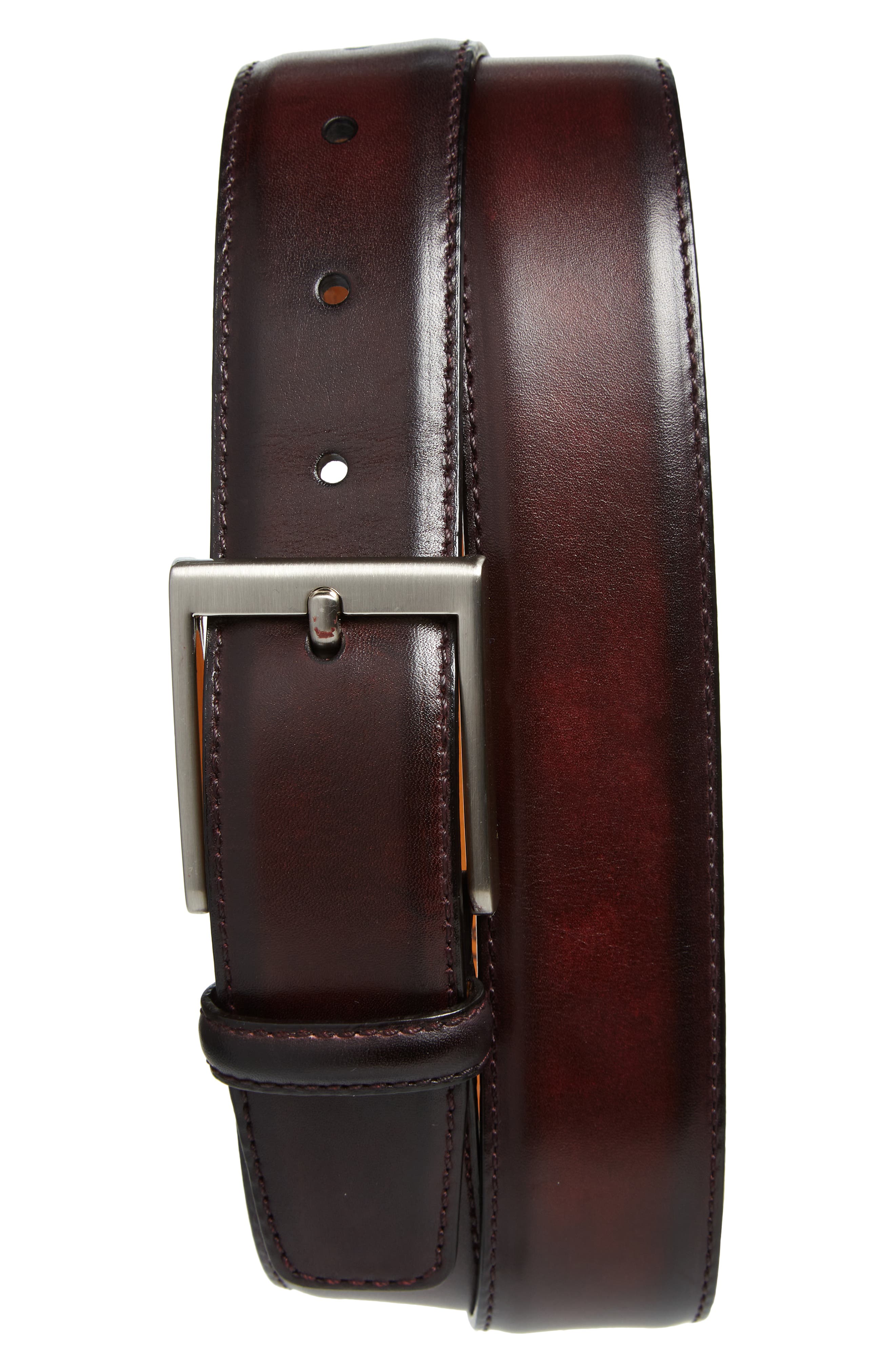 mens burgundy leather belt