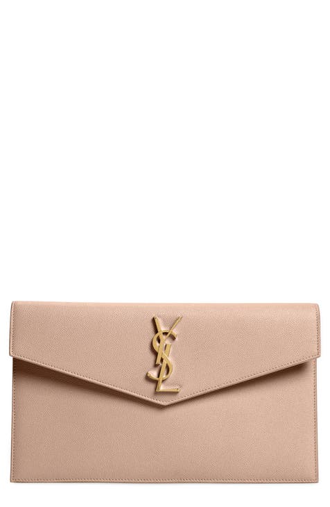 Saint Laurent Womens Dark Beige Monogram Small Leather Envelope Wallet