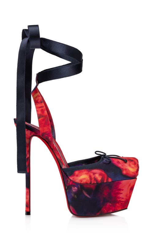 Shop Christian Louboutin Cassia Rose Silk Platform Pump In Red Multi/lin Multi