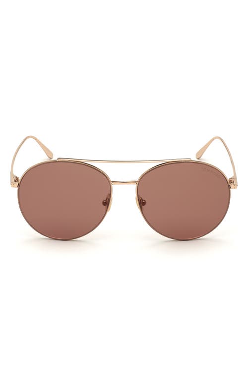 Shop Tom Ford 61mm Round Sunglasses In Shiny Rose Gold/violet