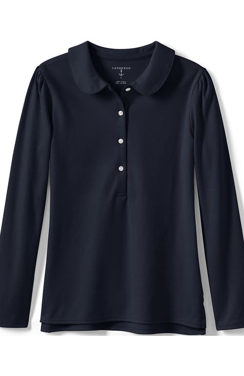 Shop Lands' End Girls Long Sleeve Peter Pan Collar Polo Shirt In Classic Navy