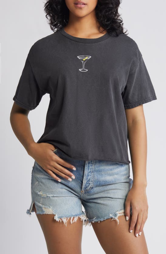 Shop Vinyl Icons Martini Cotton Graphic Baby Tee In Washed Black