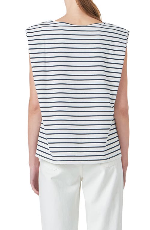 Grey Lab Stripe Padded Shoulder Muscle T-shirt In Off White/navy