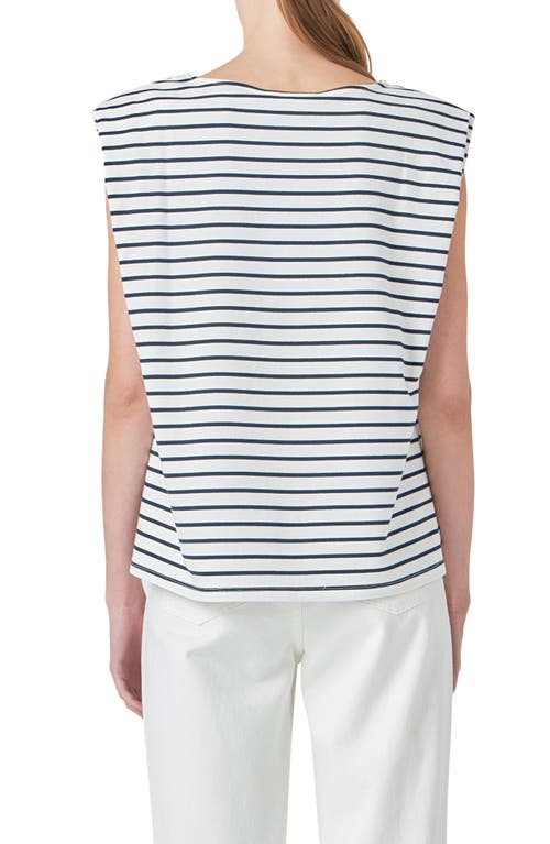 Shop Grey Lab Stripe Padded Shoulder Muscle T-shirt In Off White/navy