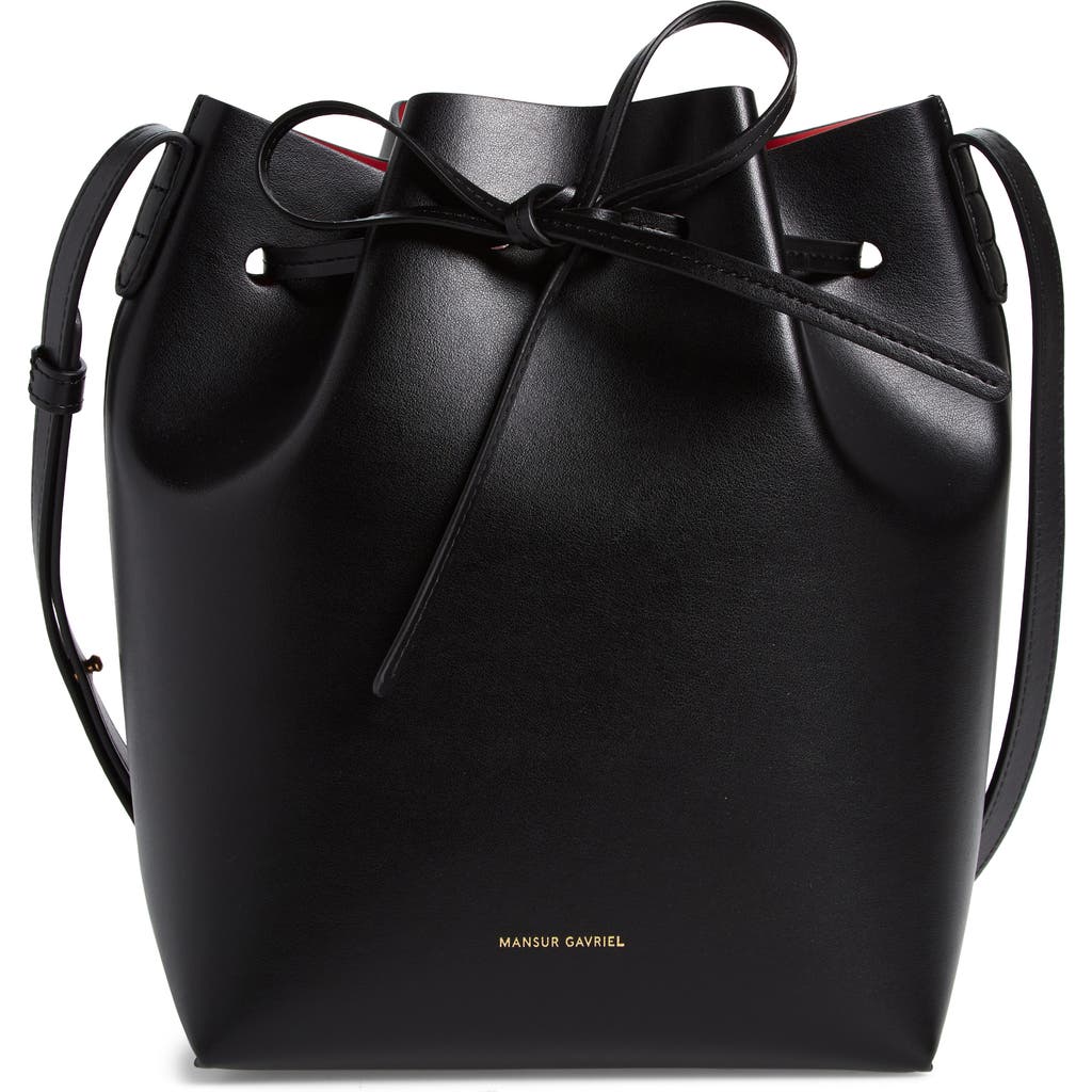 Mansur Gavriel Mini Bucket Apple Faux Leather Bag In Black/flamma