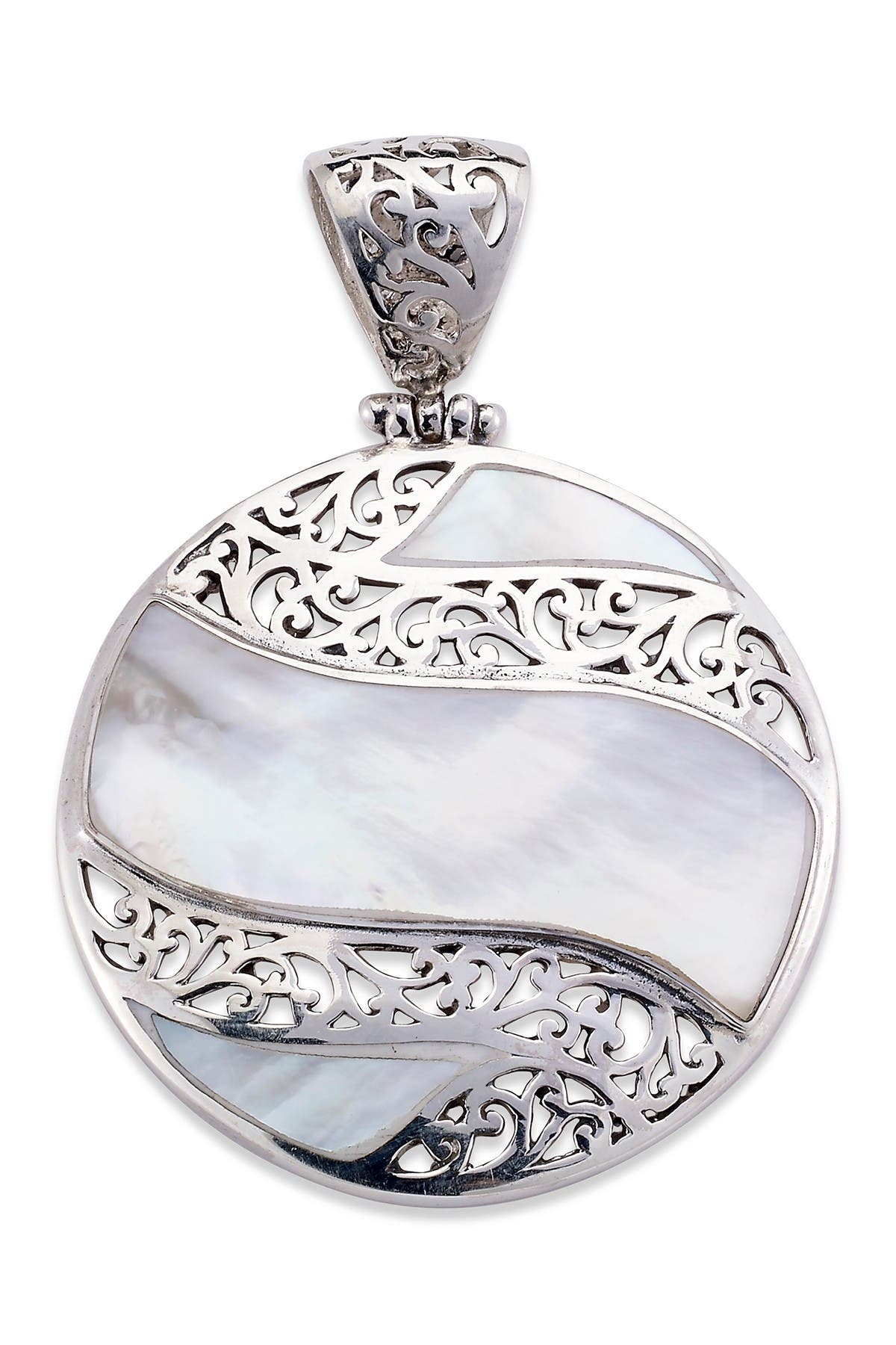 Samuel B Jewelry | Sterling Silver Mother Of Pearl Etched Bali Pendant ...