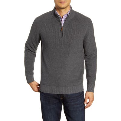 Nordstrom Shop Ribbed Quarter Zip Sweater, Grey