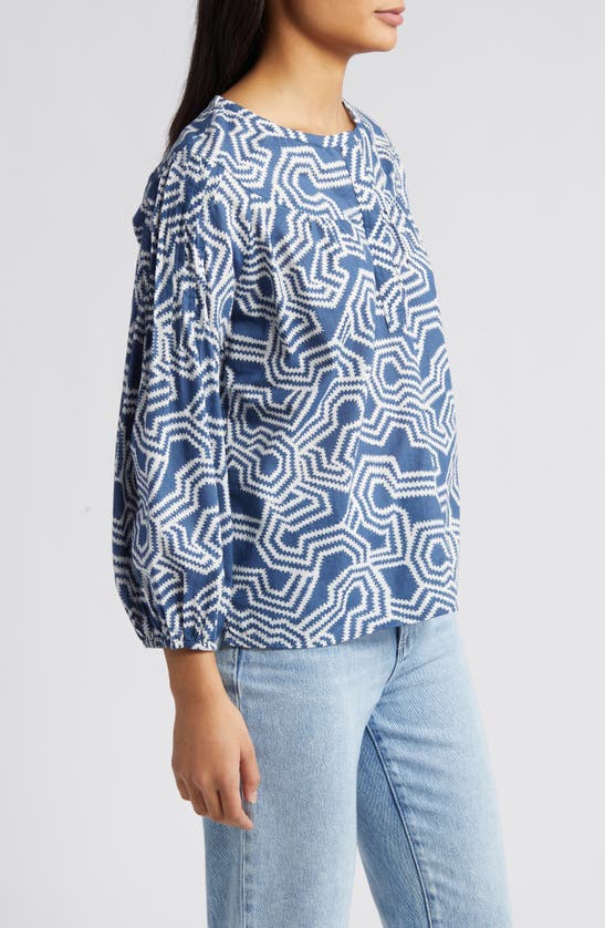 Shop Caslon Pintuck Pleat Top In Blue Ensign- Ivory Ladder Geo