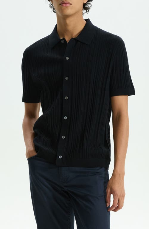 Shop Theory Cairn Rib Short Sleeve Button-up Knit Shirt In Black